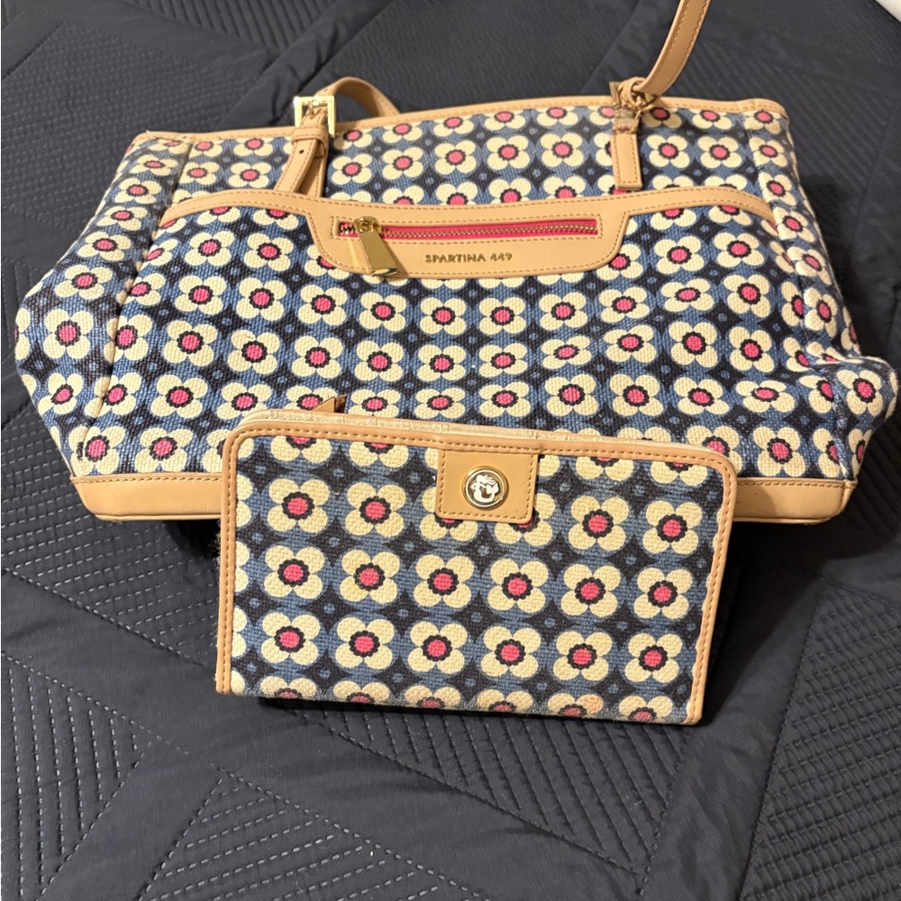 Spartina 449 Floral Blue and Tan Tote